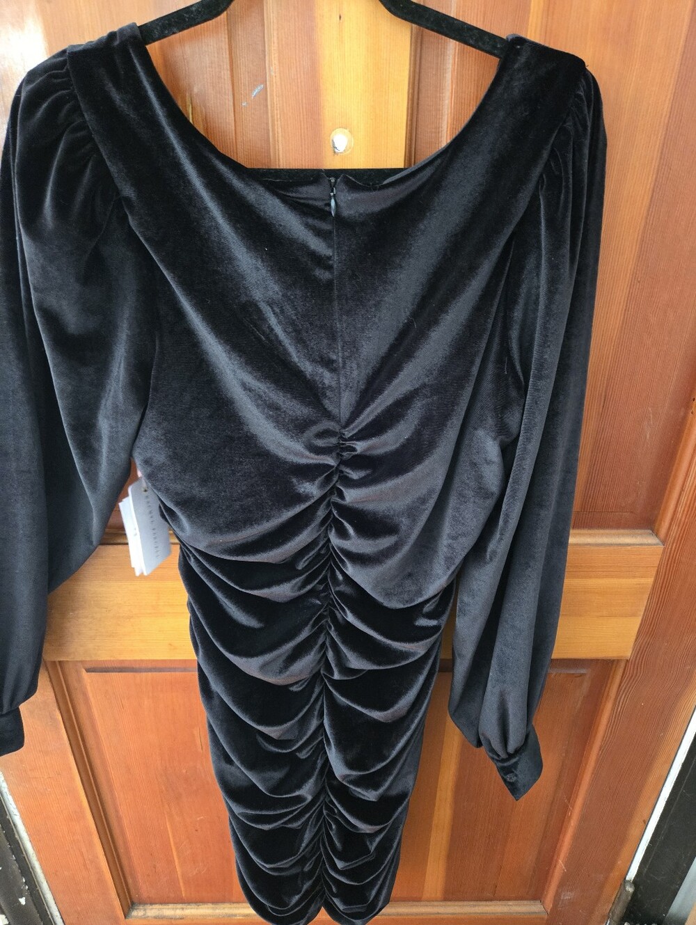 Rachel Pally Black Velvet Ruched Long Sleeve Dress
